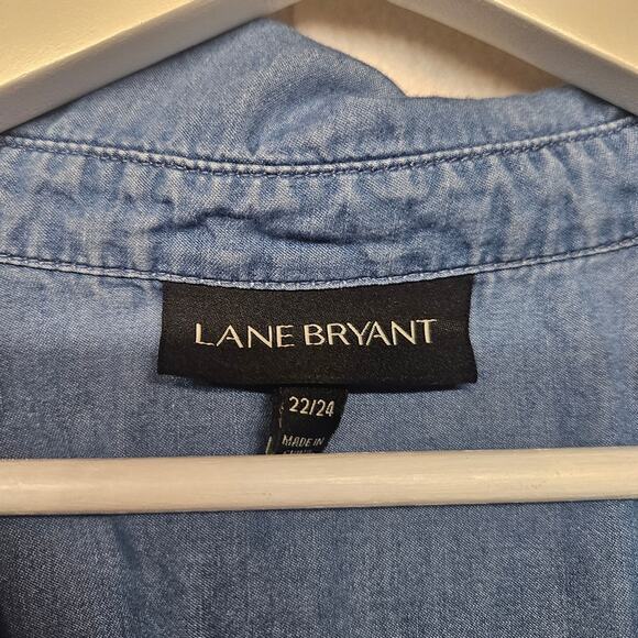 Lane Bryant Blue Chambray Long Sleeve Popover Top - Picture 4 of 8